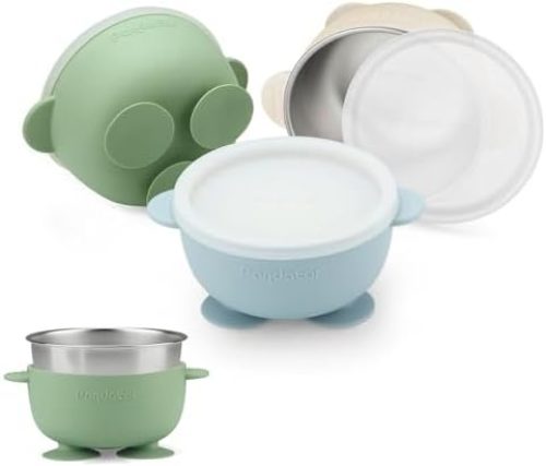 PandaEar 3 Stainless Steel Baby Bowls with Suction Cup and Lid – Porridge Bowl for Baby Porridge & Porridge, Non-Slip Baby Bowls with Silicone Cover, Unbreakable BPA-Free, Children’s Bowl from 6