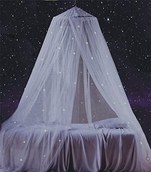 South to East Bed Canopy with Fluorescent Stars Glow in Dark for Baby, Kids, Girls Or Adults, Mosquito Net Use to Cover The Baby Crib, Kid Bed, Girls Bed Or Full Size Bed, Fire Retardant Fabric