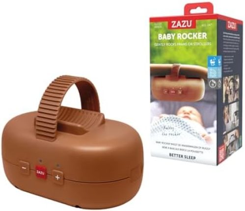 Zazu Robby Pushchair Swing Chair – Adjustable Dimming, 40 Min Timer, Crying Sensor, USB-C Rechargeable, Water Resistant, Universal for Strollers & Buggys (Brown)