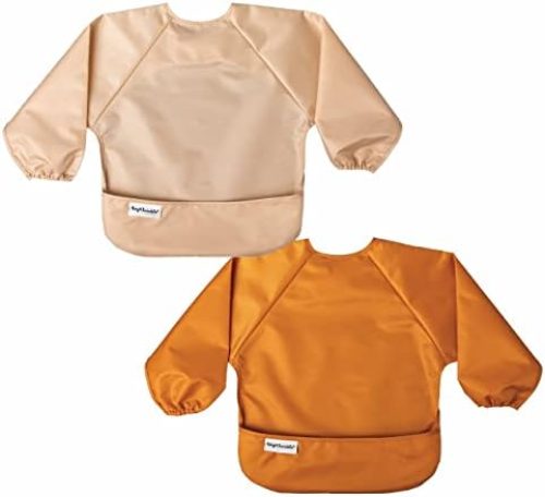 Tiny Twinkle Mess Proof Baby Bib, 2 Pack Full Sleeve Bib Outfit, Waterproof Bibs for Toddlers, Machine Washable, Tug Proof, Baby Smock for Eating, Long Sleeve