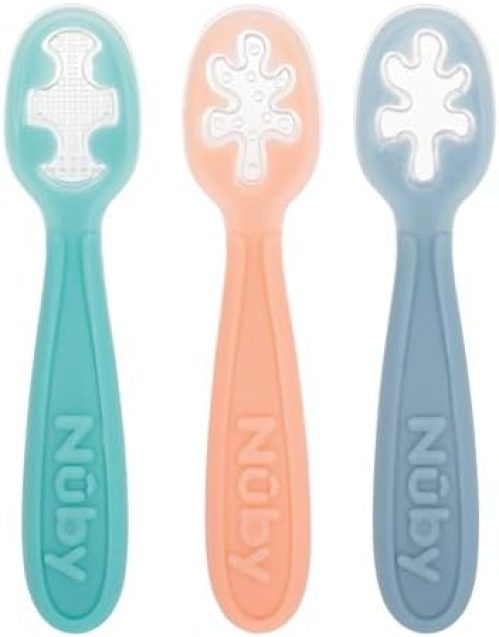 Nuby 3-Stage Baby’s First Spoons Set – 3 Pack – 6+ Months – Baby Spoons with Easy Grip Handle – Pastels