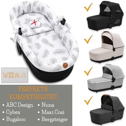 Muslin Cotton Bassinet Border - Cot Bumper for Baby Carrycot Pushchair and Buggy Breathable - Protective Cover Set 3-Piece with Cushion and Insert for Newborns Beige B - Image 3