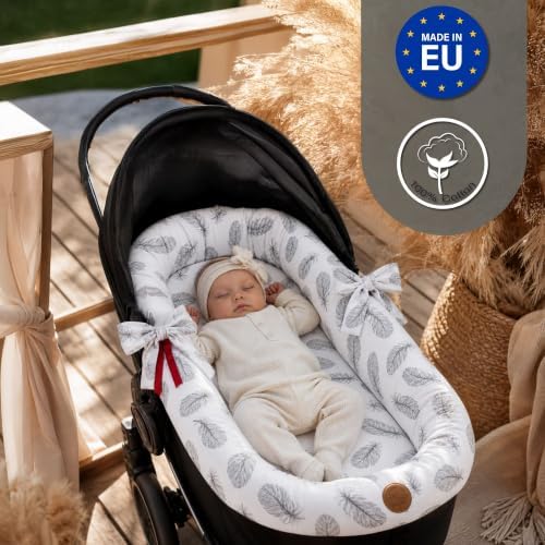 Muslin Cotton Bassinet Border - Cot Bumper for Baby Carrycot Pushchair and Buggy Breathable - Protective Cover Set 3-Piece with Cushion and Insert for Newborns Beige B - Image 5