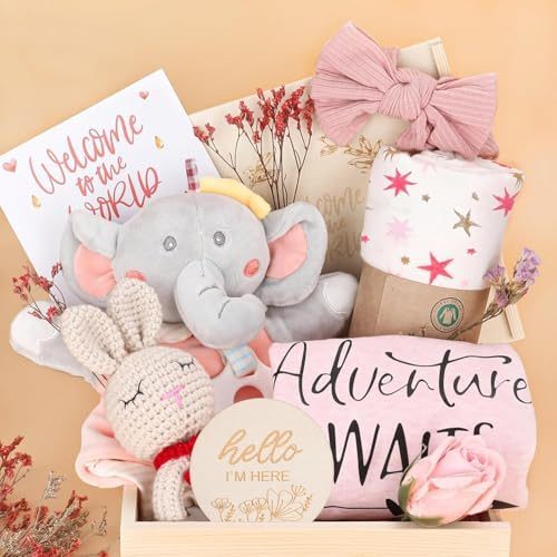 Omebel Baby Girl Gifts,Baby Shower Gifts for Boys Girls,Newborn Baby Gifts,Baby Girl Gift Basket,Unique Baby Gift Essential Stuff,Gender Reveal Gifts, Swaddle Blanket